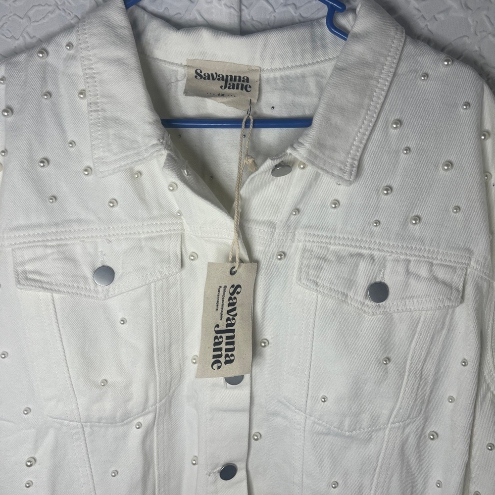 Savanna Jane White Denim‎ Jacket Pearl Embellished - Picture 6 of 9